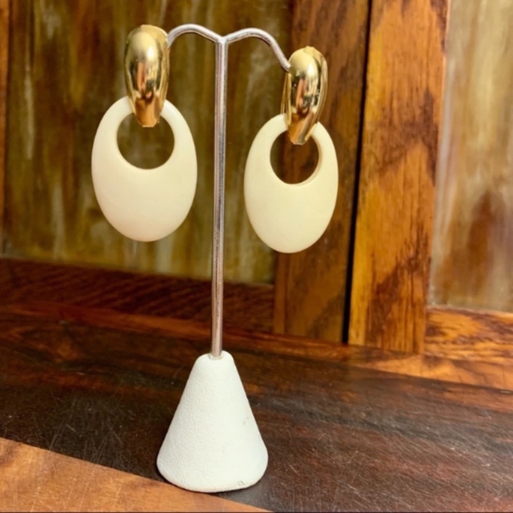 Bone and Gold Plate Over Brass Dangler Earrings